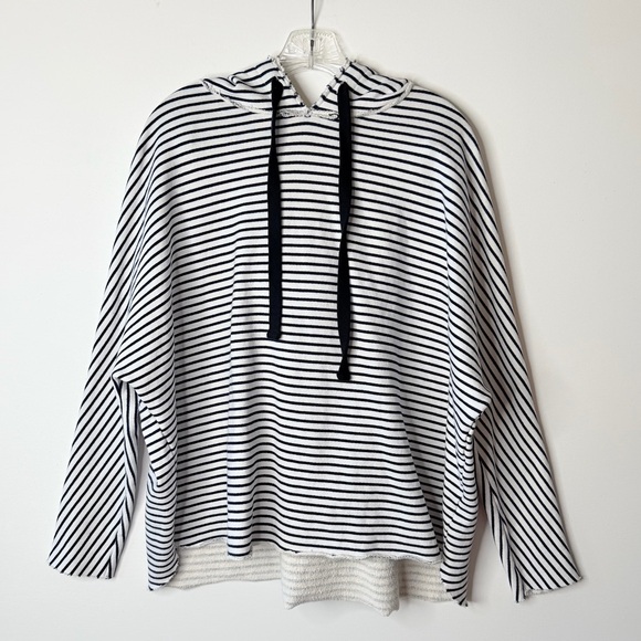 FRANK & EILEEN Kane Navy French Striped Triple Fleece Capelet Hoodie MEDIUM $248 - Picture 4 of 12